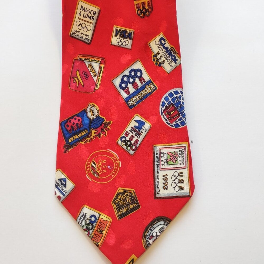 Vintage Nicole Miller Silk Neck Tie '92 Barcelona US Olympic Collectible Logos